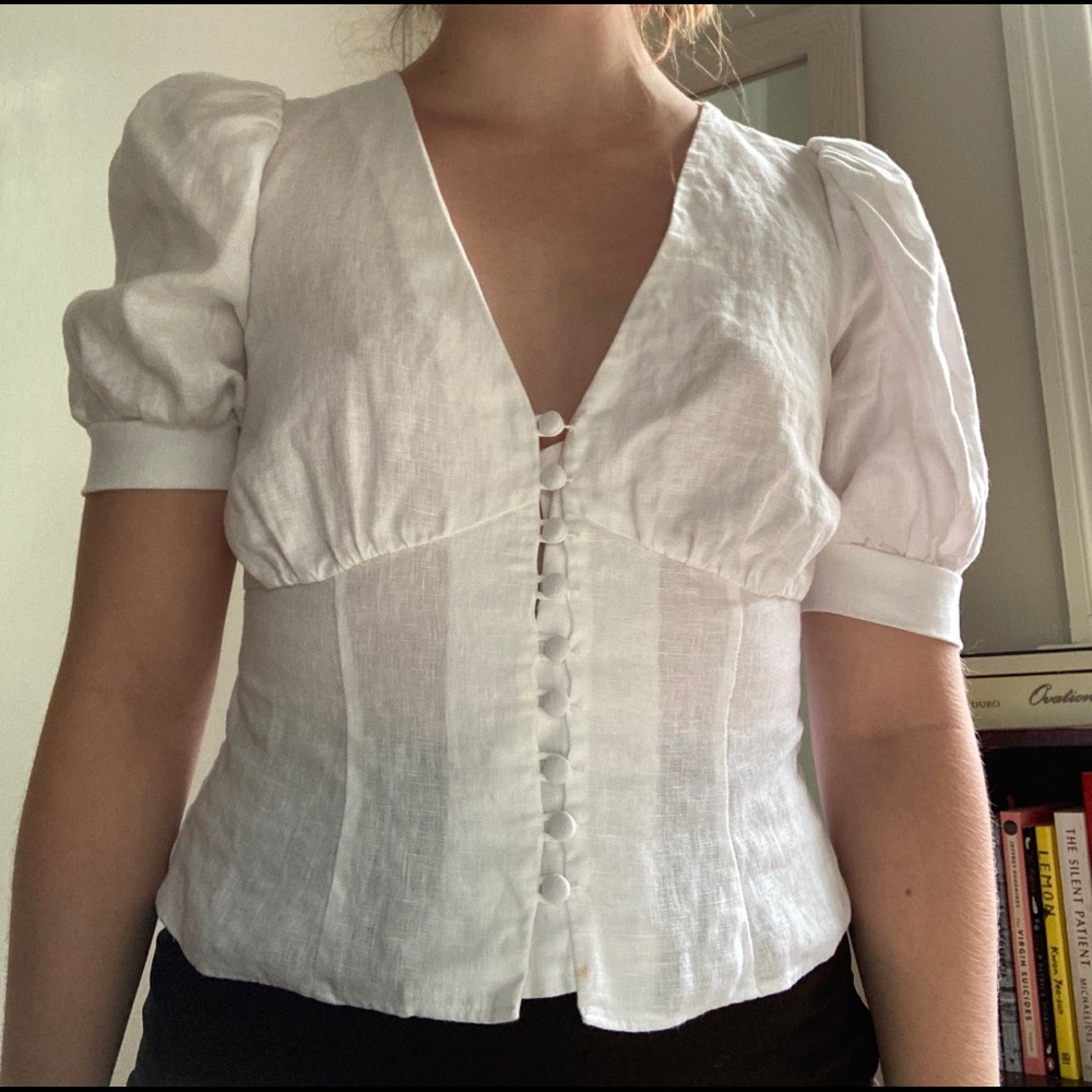 Reformation, Size 2, white linen button down